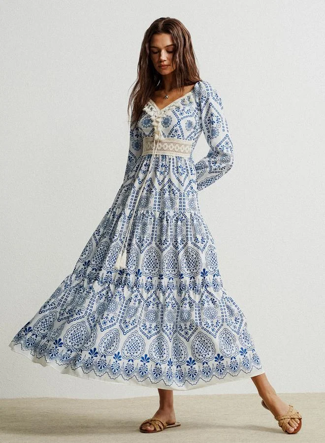 Take Two Women Tassel Trim V Neck Maxi Dress